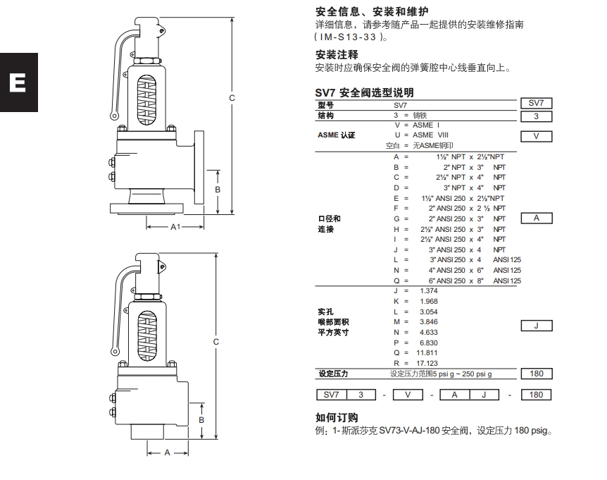 斯派莎克SV73安全閥銘牌詳解圖