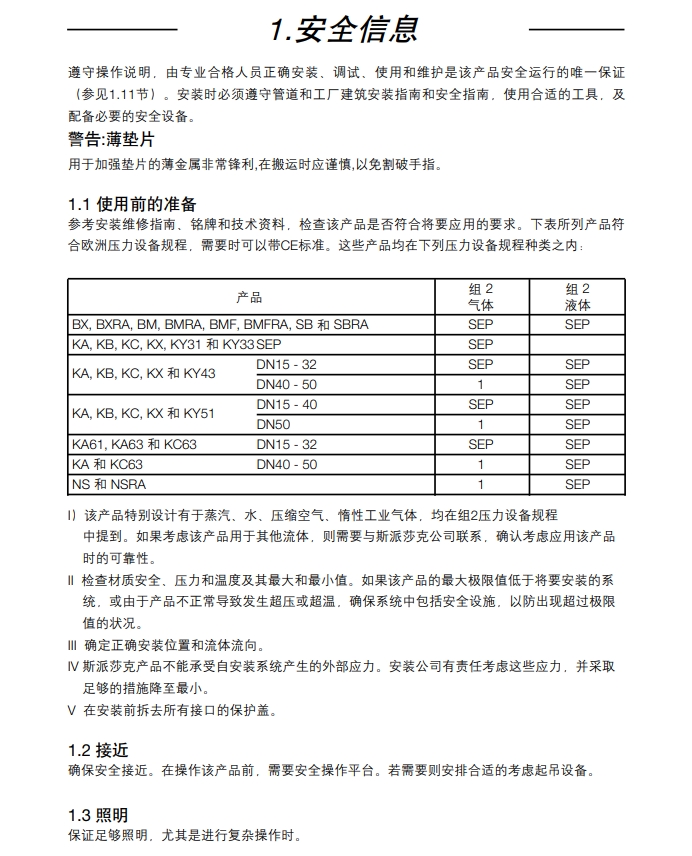 斯派莎克自作用溫度控制閥安全信息