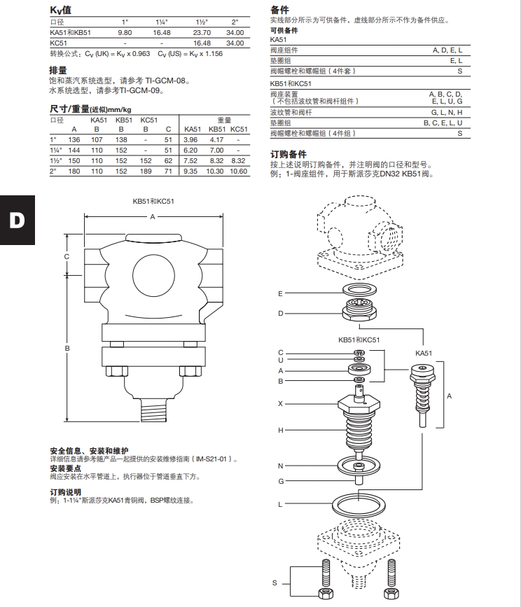 KA51,KB51和KC51青銅自作用溫度控制閥尺寸重量